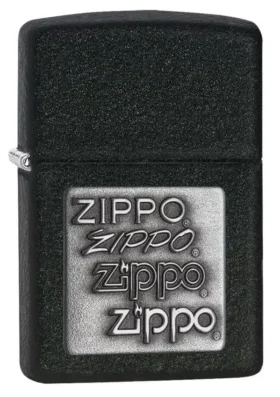 Black Crackle® Logo Zippo argenté