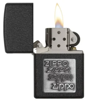 Black Crackle® Logo Zippo argenté