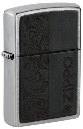 Emblème en cuir noir – Motif zippo