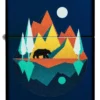 Motif géométrique représentant un ours et des montagnes