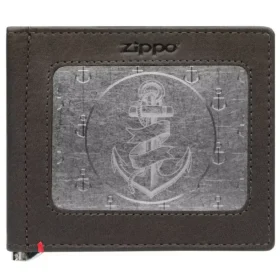 Portefeuille en cuir moka – Motif « Ancre » sur la plaque métallique