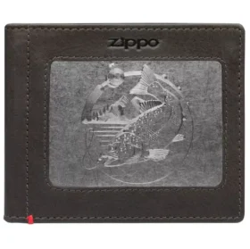 Portefeuille en cuir moka – Motif « Bass » sur plaque métallique