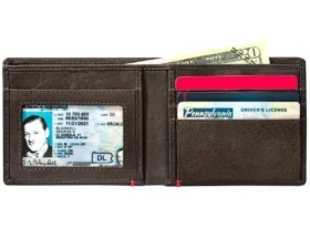 Portefeuille en cuir moka – Motif « Fandango » sur plaque métallique