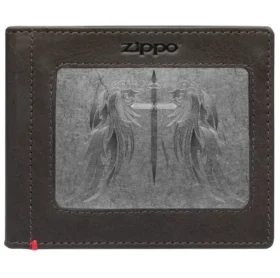 Portefeuille en cuir moka – Motif « Cross Wings » sur la plaque métallique