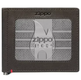 Portefeuille en cuir moka – Motif plaque métallique zippo 1932