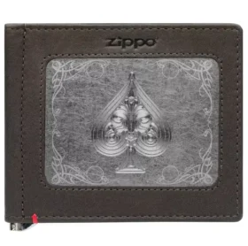 Portefeuille en cuir moka – Motif « Spade » sur la plaque métallique