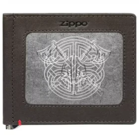 Portefeuille en cuir moka – Motif « Viking » sur plaque métallique