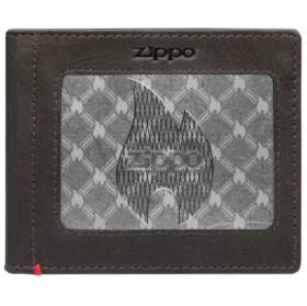 Portefeuille en cuir moka – Motif « zippo flame » sur la plaque métallique