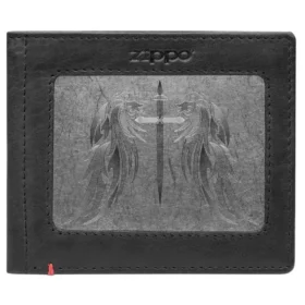 Portefeuille en cuir noir – Motif « Cross Wings » sur la plaque métallique