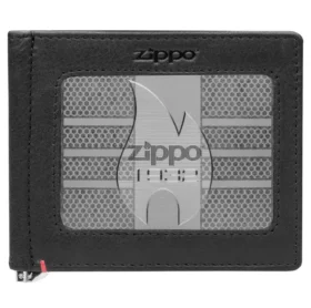 Portefeuille en cuir noir – Motif plaque métallique zippo 1932