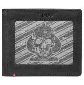 Portefeuille en cuir noir – Motif « Spade Skull » sur plaque métallique