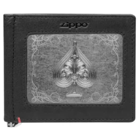 Portefeuille en cuir noir – Motif « Spade » sur plaque métallique