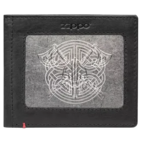 Portefeuille en cuir noir – Motif Viking sur plaque métallique